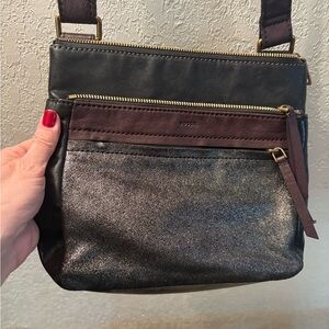 Fossil Black and Shimmering Brown Crossbody Bag